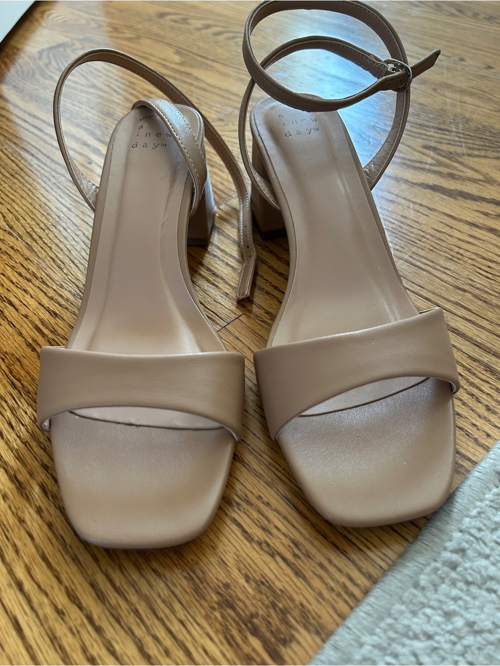 a new day Taupe Block Heel Ankle Strap Sandals